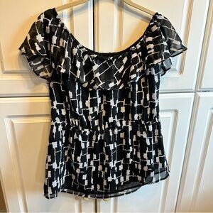 Merona Black and White Off-Shoulder Ruffle Blouse